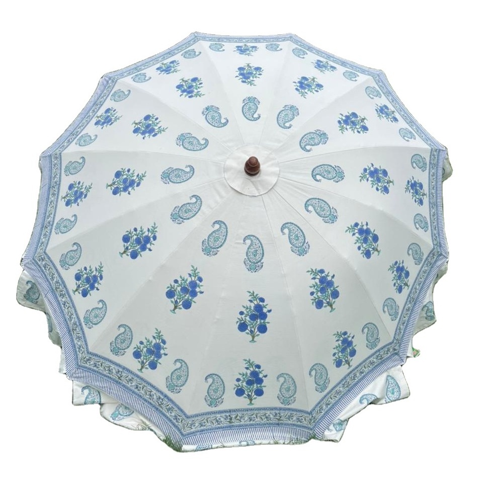 premium quality Block printed garden parasols- beach umbrella floral outdoor umbrella