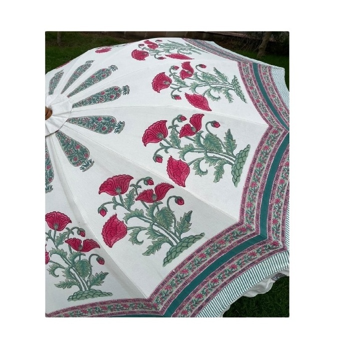 Floral - Indian handmade traditional umbrellas parasols Hand block printed garden umbrellas from India