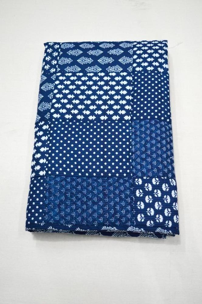 Handmade Indigo Kantha Baby Blanket Cotton Filled Reversible Patchwork Blue Baby Quilt