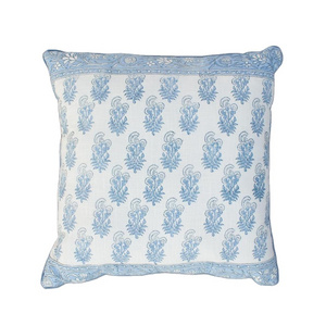 Sky Blue Hand Block print Cotton Linen Decorative Boho Sofa Latest Design 40 X 40 CM Square Cushion cover