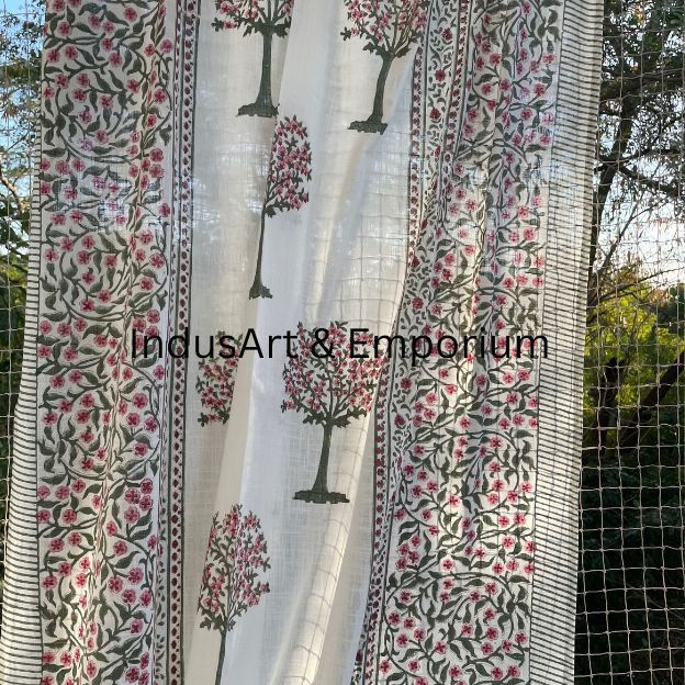 Floral hand block printed cotton window curtain drapes balcony bedroom window valance treatment blinds