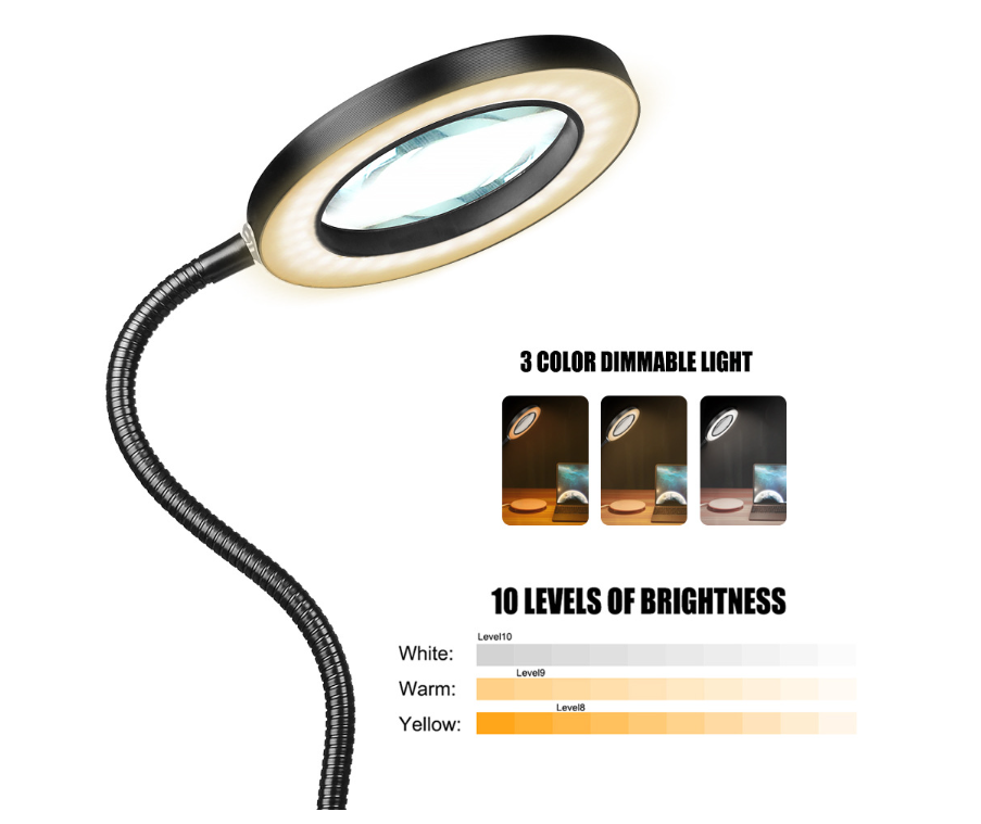 New Modern folding long swing arm led light table lamp 12W eye protection flexible table desk lamp with 5X magnifier