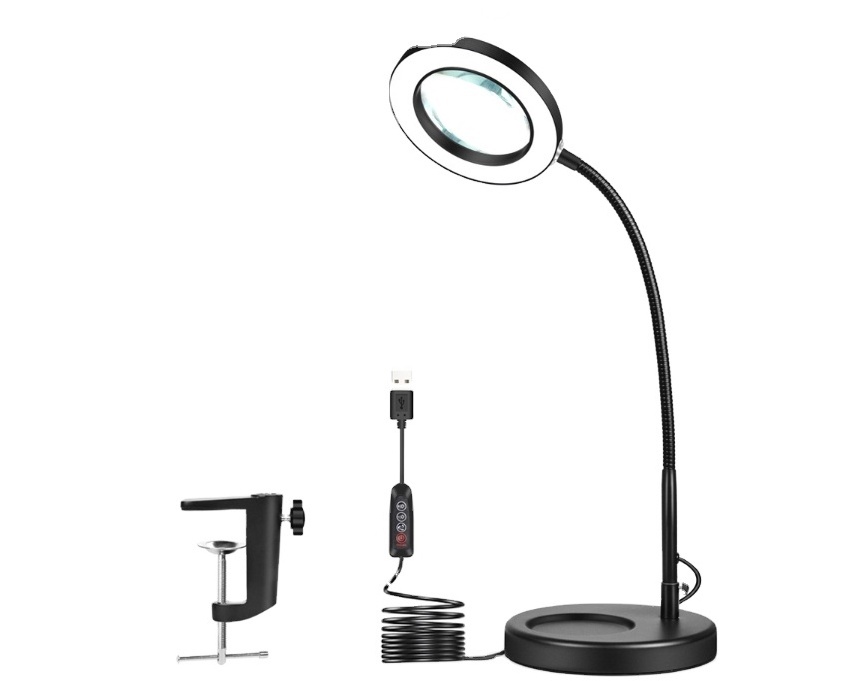 New Modern folding long swing arm led light table lamp 12W eye protection flexible table desk lamp with 5X magnifier