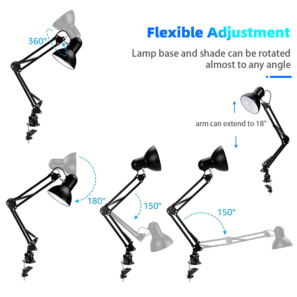 Eye protection reading room bedroom live led room lamp gooseneck clip on swing arm metal clamp desk lamp