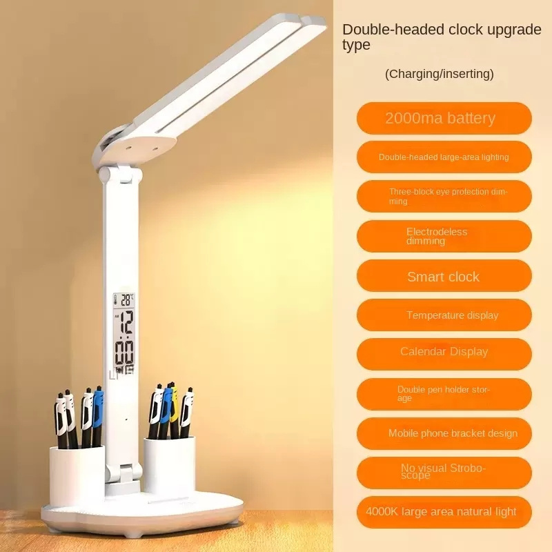 USB LED Study Reading Lamp Multi-function Table Lamp with Calendar Date Touch Night Light With Pen Holder For Bedroom Desk Lamp