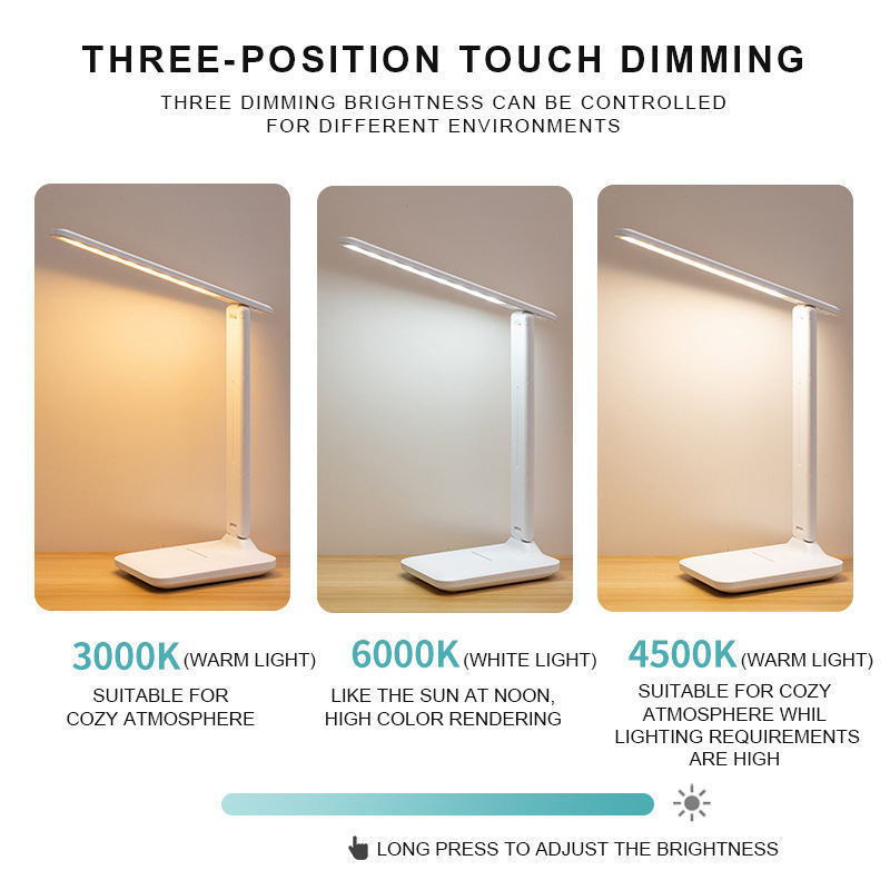 Built-in Battery 3 Colors Adjustable USB Rechargeable Led Study Table Lamp LED Folding Dimming Table Lamp