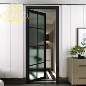 High Quality American Standard Double Tempered Glass Hinged French Exterior Aluminum Single Swing Door For Restaurant Bathroom