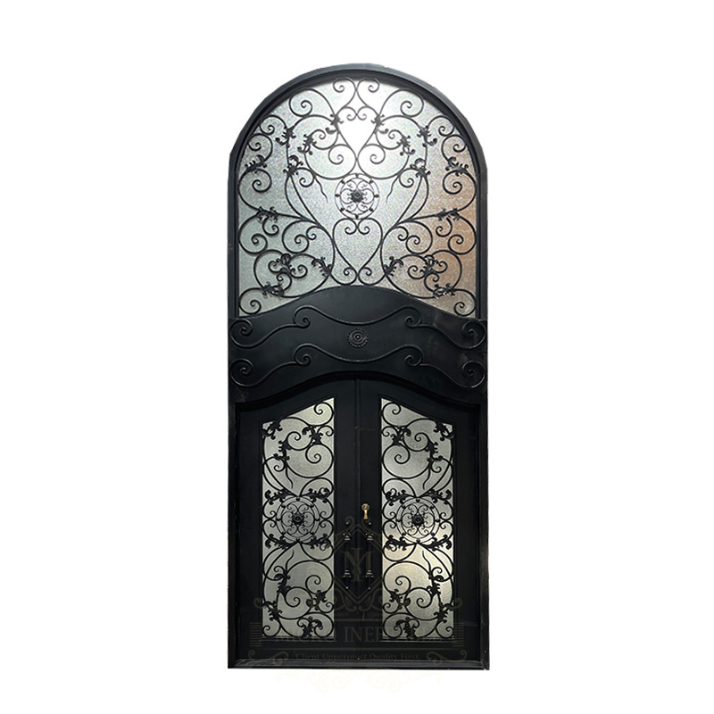 Fire Resistant Waterproof Wrought Iron Glass Entry Door Iron Exterior Door