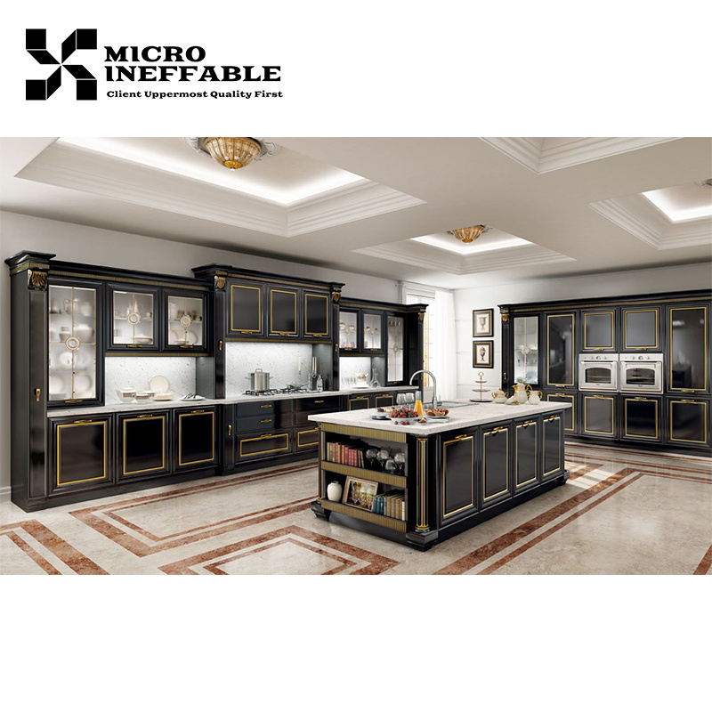 Luxury Kitchen Furniture Cabinets Raised Door Design Ready To Assembled Complete Set Solid Wood Luxury Modular Kitchen Cabinets