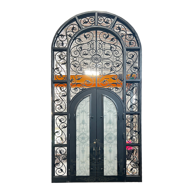 European Luxury Style Tempered Glass Exterior Other Main Doors Double Security Front Entry Wrought Iron Doors For Houses