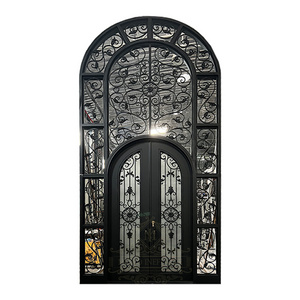 European Luxury Style Tempered Glass Exterior Other Main Doors Double Security Front Entry Wrought Iron Doors For Houses