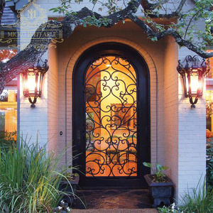 New Design Modern Wrought Iron Door Double Exterior Iron Doors Entrance Wrought Iron Canopy Door