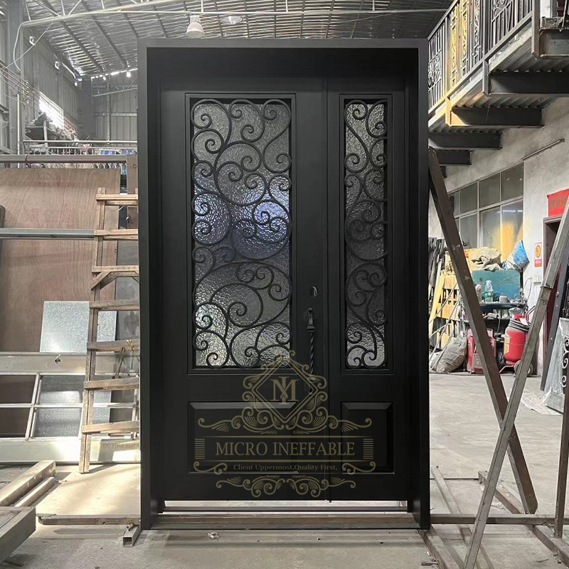 Good Market Ready Sale Exterior Door Double Ornamental Wrought Iron Door Front Entry Door