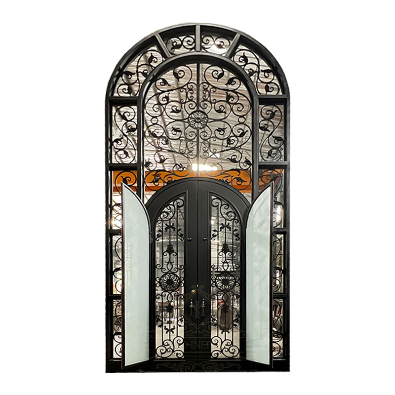 European Luxury Style Tempered Glass Exterior Other Main Doors Double Security Front Entry Wrought Iron Doors For Houses