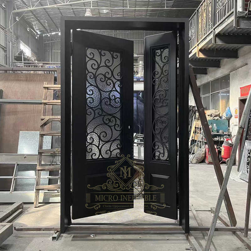 Good Market Ready Sale Exterior Door Double Ornamental Wrought Iron Door Front Entry Door