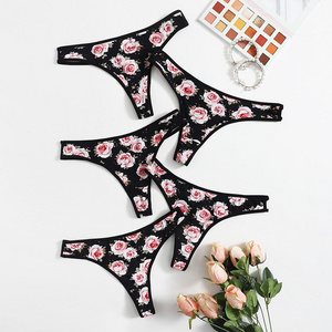 Custom Black Briefs With Beauty Rose Pattern Women Underwear Lingerie Panties Thongs For Woman