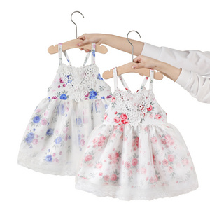 Sweet Girl Summer Floral Party Dresses Sleeveless Strap Baby Girl Daisy Flower Print Tulle Mesh Princess Dress