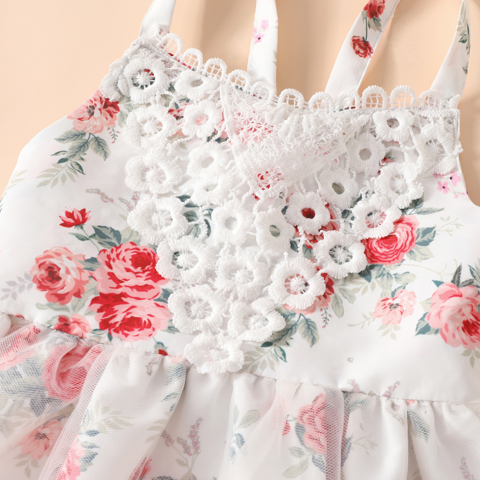 Sweet Girl Summer Floral Party Dresses Sleeveless Strap Baby Girl Daisy Flower Print Tulle Mesh Princess Dress