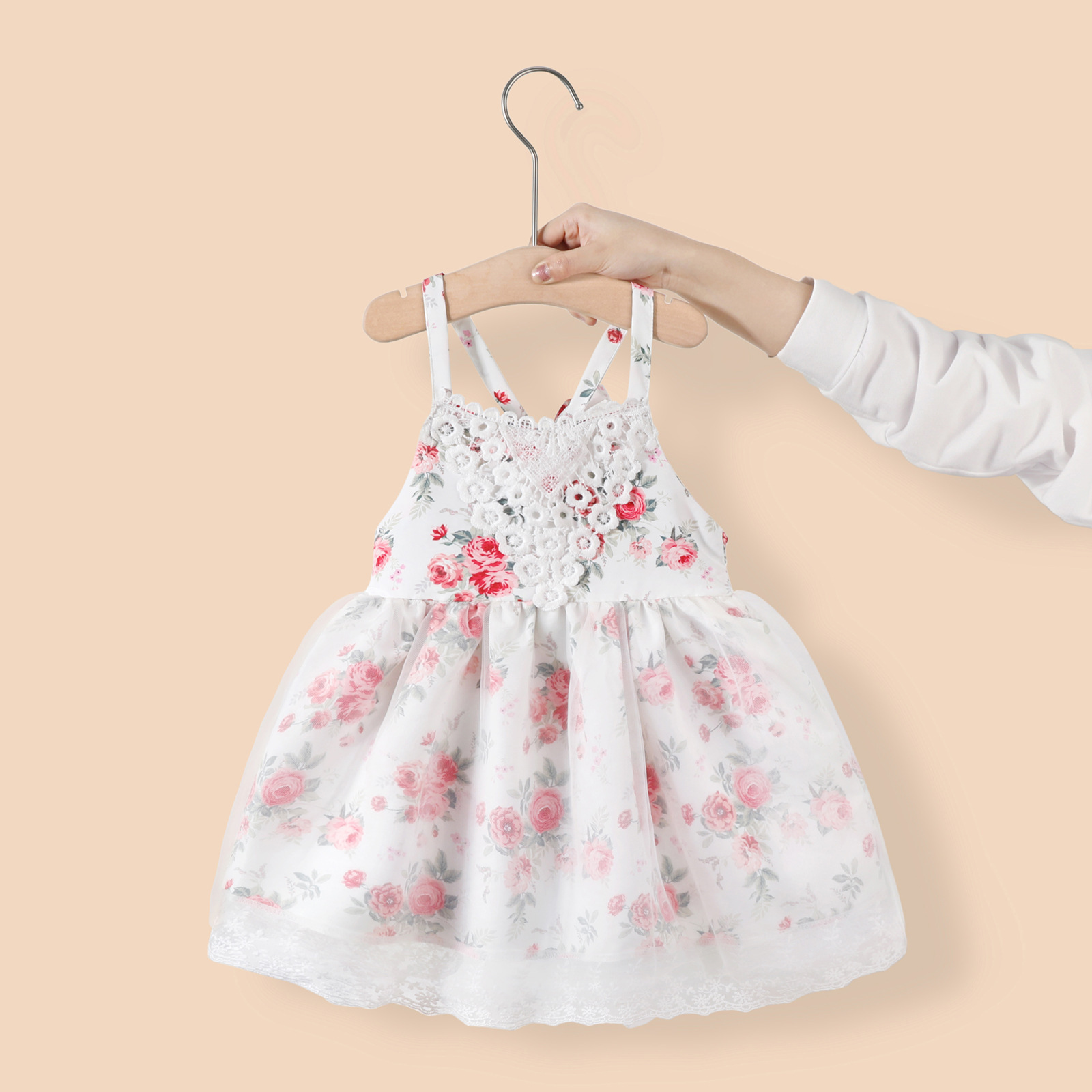 Sweet Girl Summer Floral Party Dresses Sleeveless Strap Baby Girl Daisy Flower Print Tulle Mesh Princess Dress