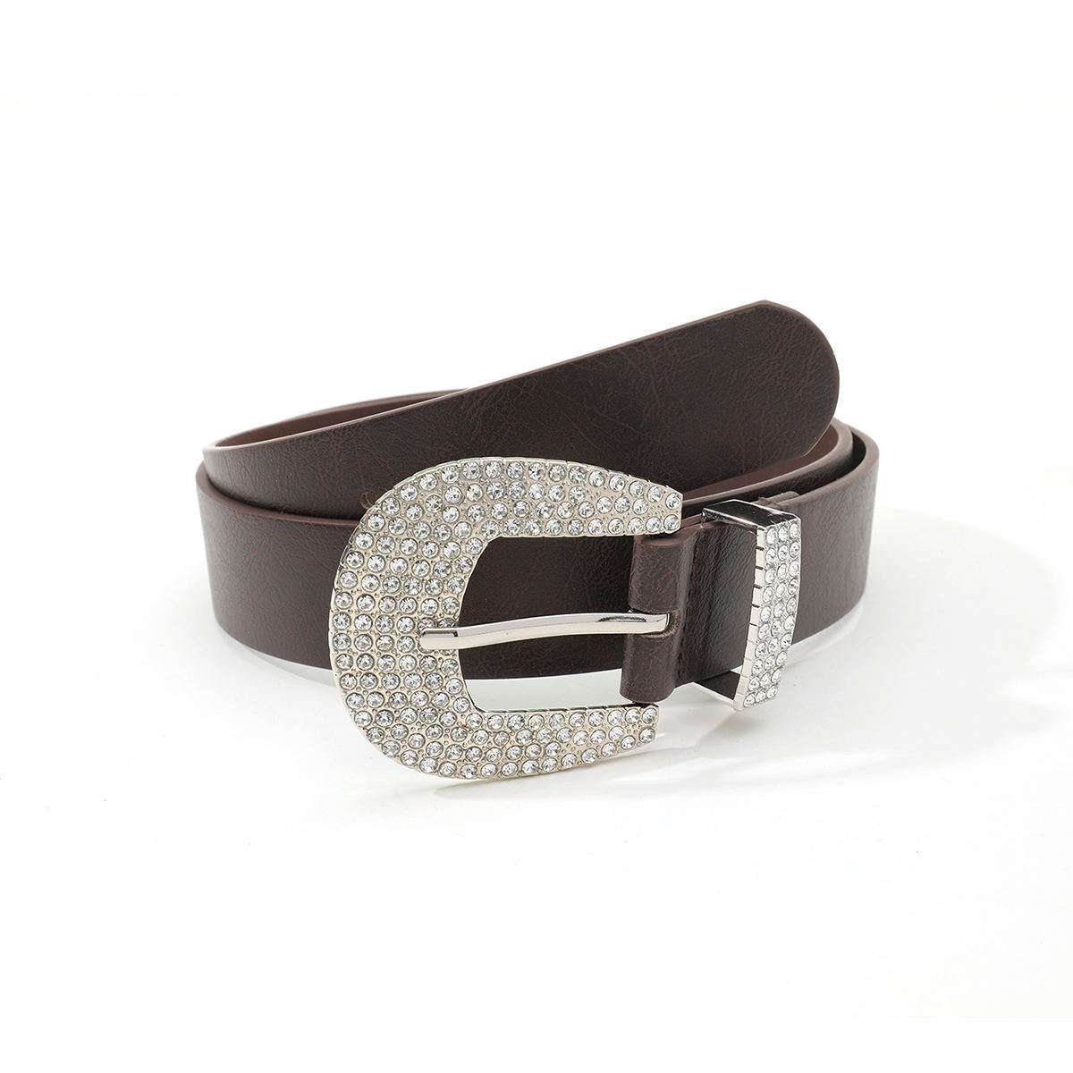 New Factory Price Ladies Personality Rhinestones Alloy Buckle Pu Leather Belts Men Woman Belt