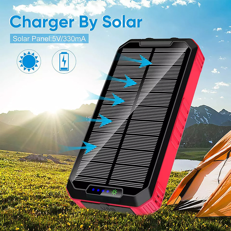 Waterproof Dual Usb Ports Solar panel phone Charger Fast Charge Powerbank large 30000mah Solar Power Bank