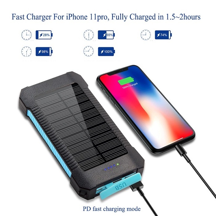 USB C Charger 30000mah Solar Mobile Phone Charger Solar Charging Portable Charger Waterproof Solar Powered Power Bank