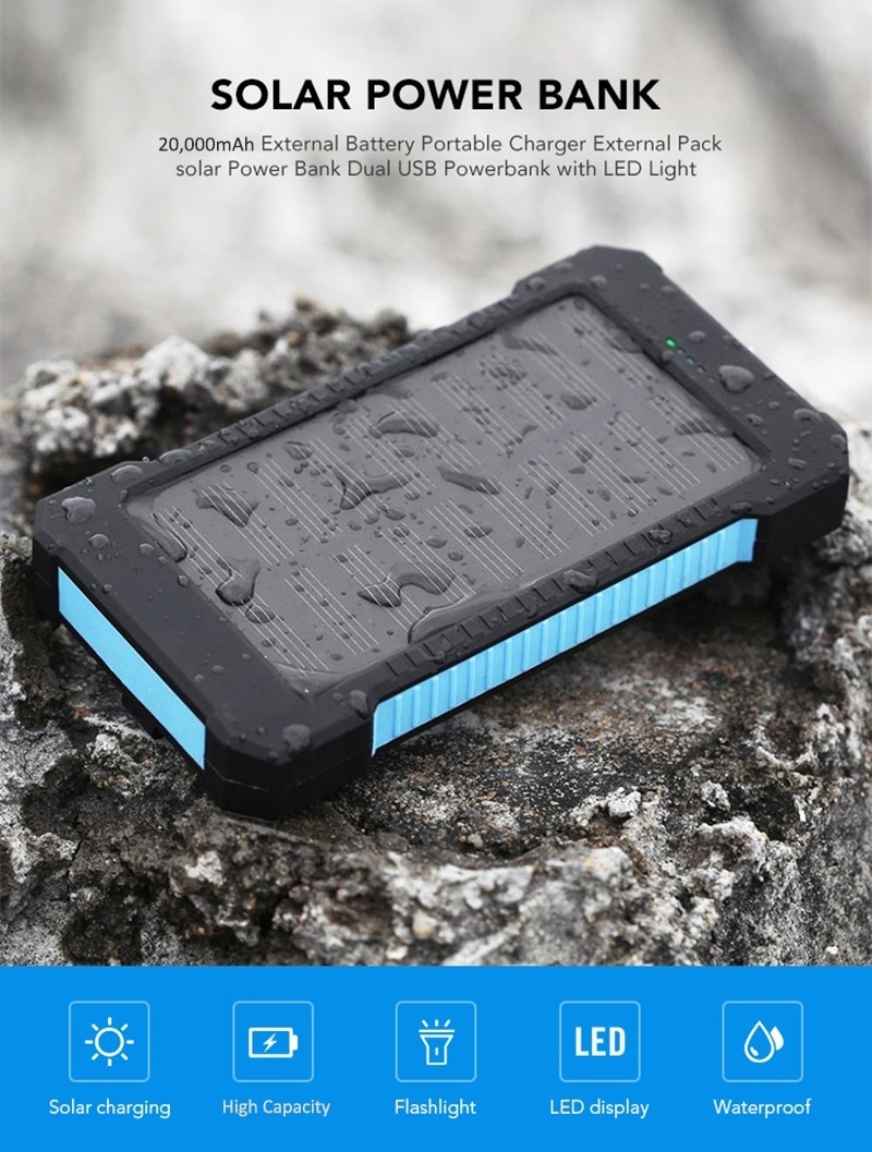 Solar portable power bank wireless power bank 30000mah 20000mah10000mah solar compass camping LED light