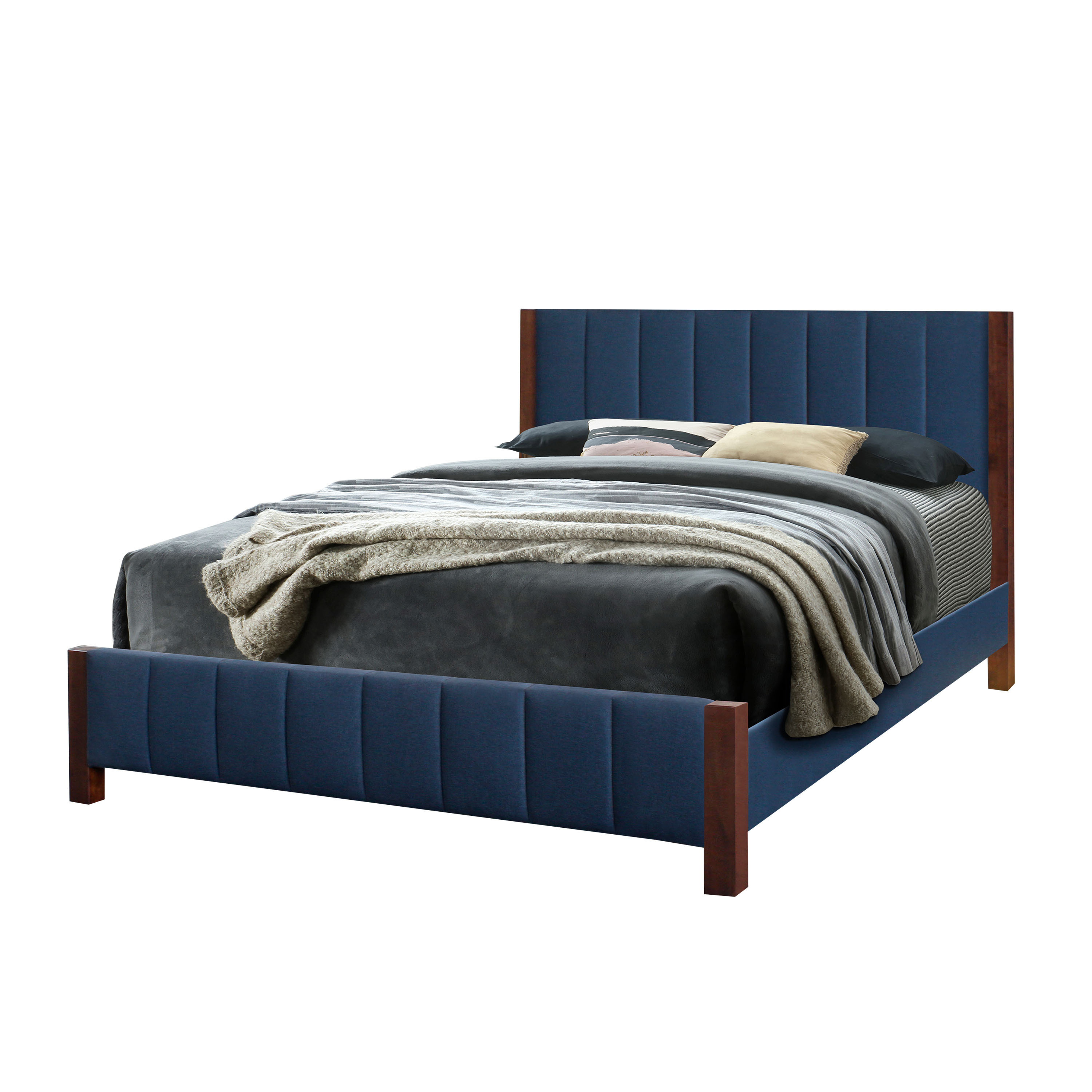 Wholesale Factory Price Latest Design Genesis Upholstered Linen Bed Solid Wood Leg Design Modern Blue Linen Twin Size Bed