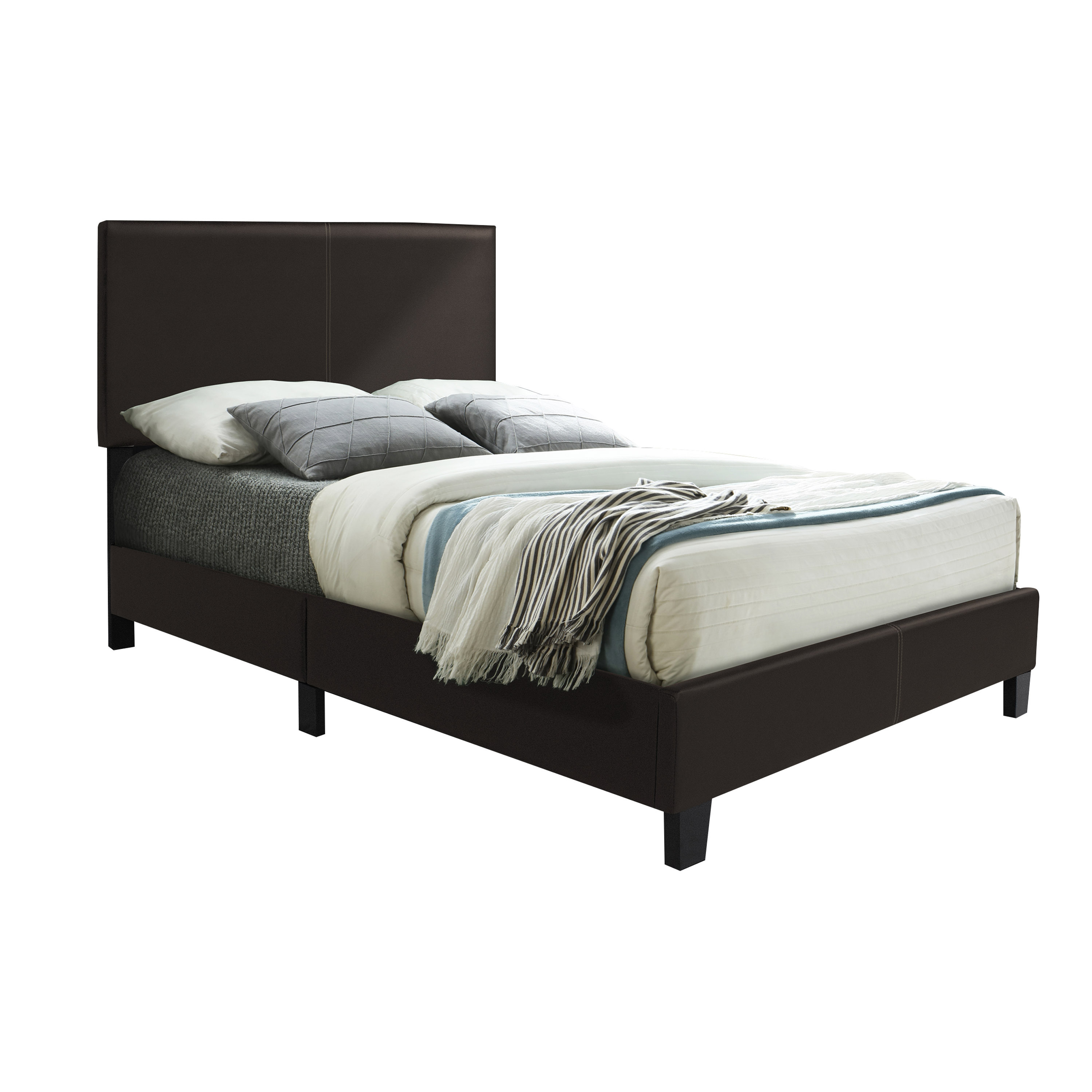 Highly Recommended Florence Series Best Selling Bedroom Upholstered Premium PVC Quality Bed In Dark Brown Full Size available