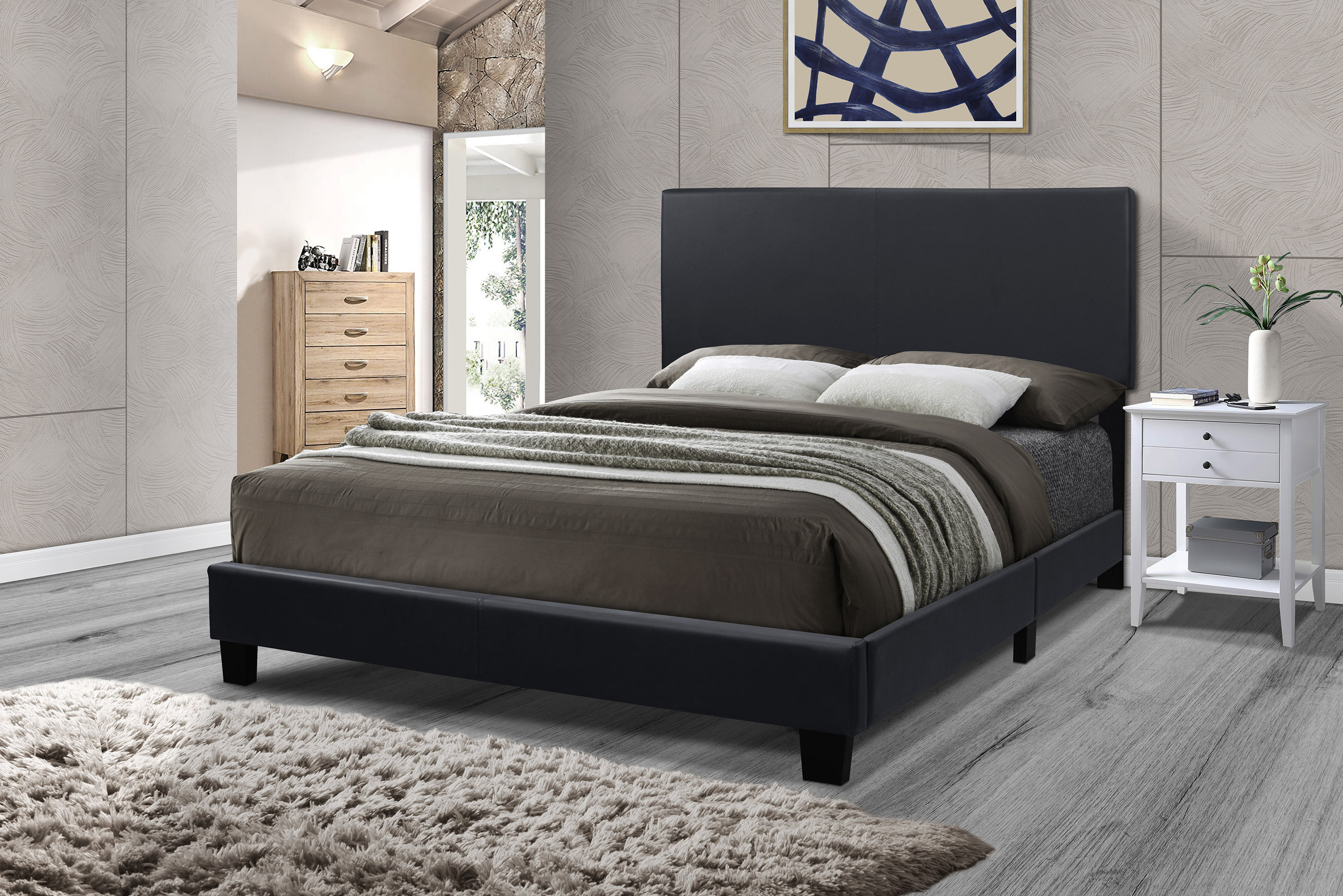 Highly Recommended Florence Series Best Selling Bedroom Upholstered Premium PVC Quality Bed In Dark Brown Full Size available