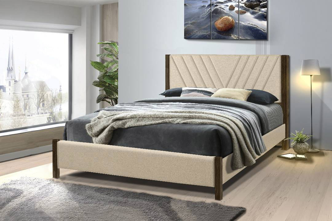 Genesis Infinity Furniture Best Selling Upholstered Linen Bed Minimalist Solid Wood Leg Beige Design Linen Twin Size Bed