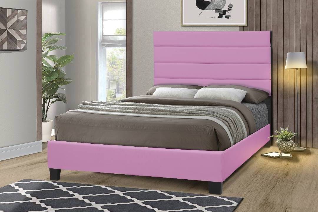 Top Selling Medium Range Direct From Factory  Napoli Upholstered Bed PU Material Simple Modern Pink Colour Twin Size Bed