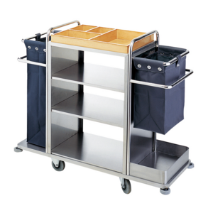 Custom Supplies Adjustable Hotel Banquet Restaurant Service Janitorial Housekeeping Maid Cart Floor Cleaning Trolleys