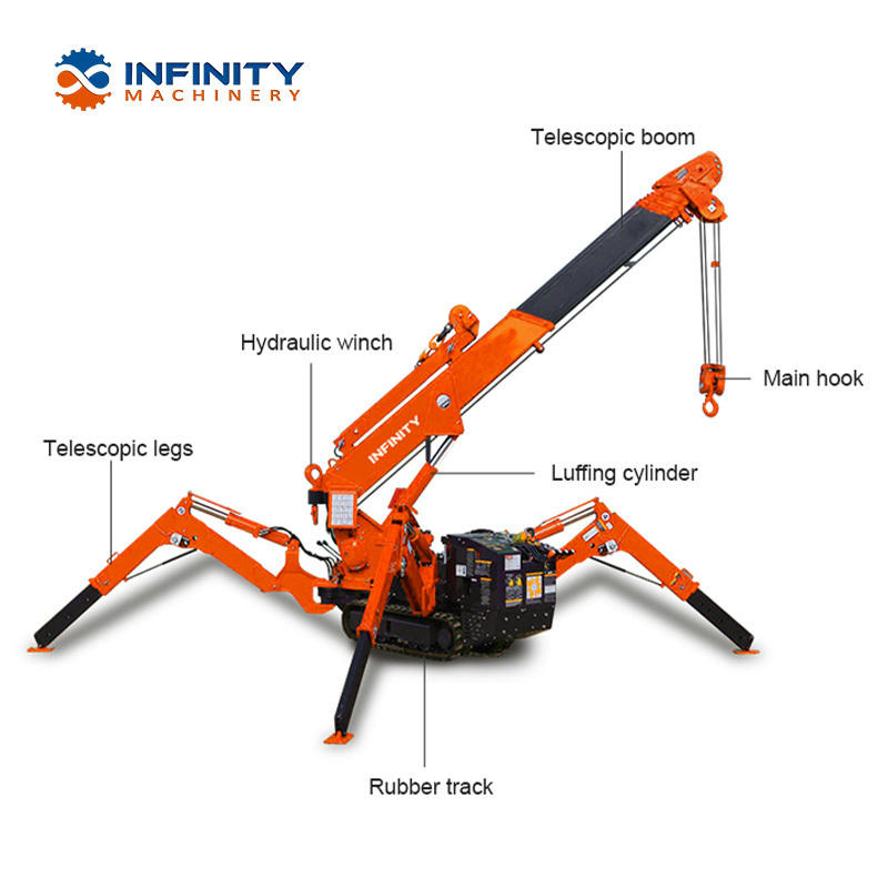 2t 3t 5t Crawler Spider Crane With Customized Lift Height Telescopic Boom Mobile Lifting Machine Crawler Crane