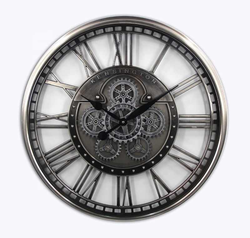 28inch 70cm  2022 New Hot Sale Metal extra large round moving gears wall clock with glass face cover For Home Decoration