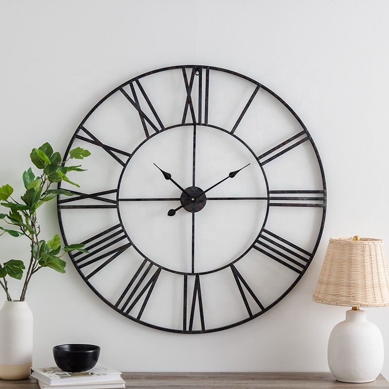 Wholesale 24 Inch/60cm Classic Living Room Metal Decoration Wall Clock Roman Numerals Metal Geometric Wall Clocks for Office