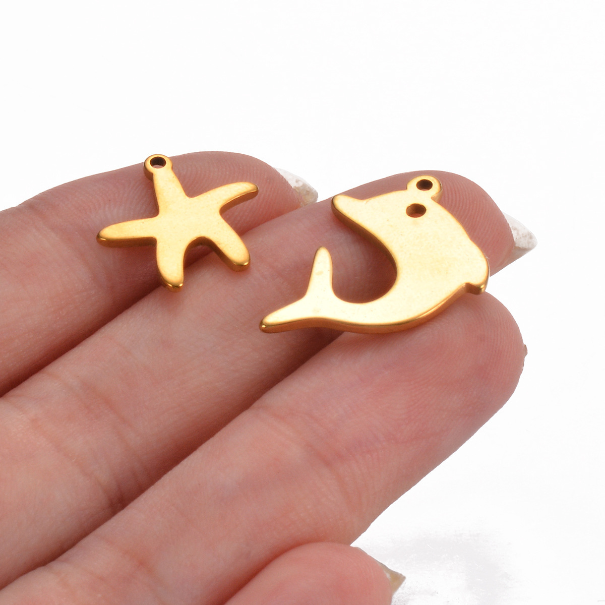 Dolphins Seahorses Fish Bones Turtles Starfish Charms Stainless Steel PVD 18K Gold Plated Heart DIY Jewelry Accessories