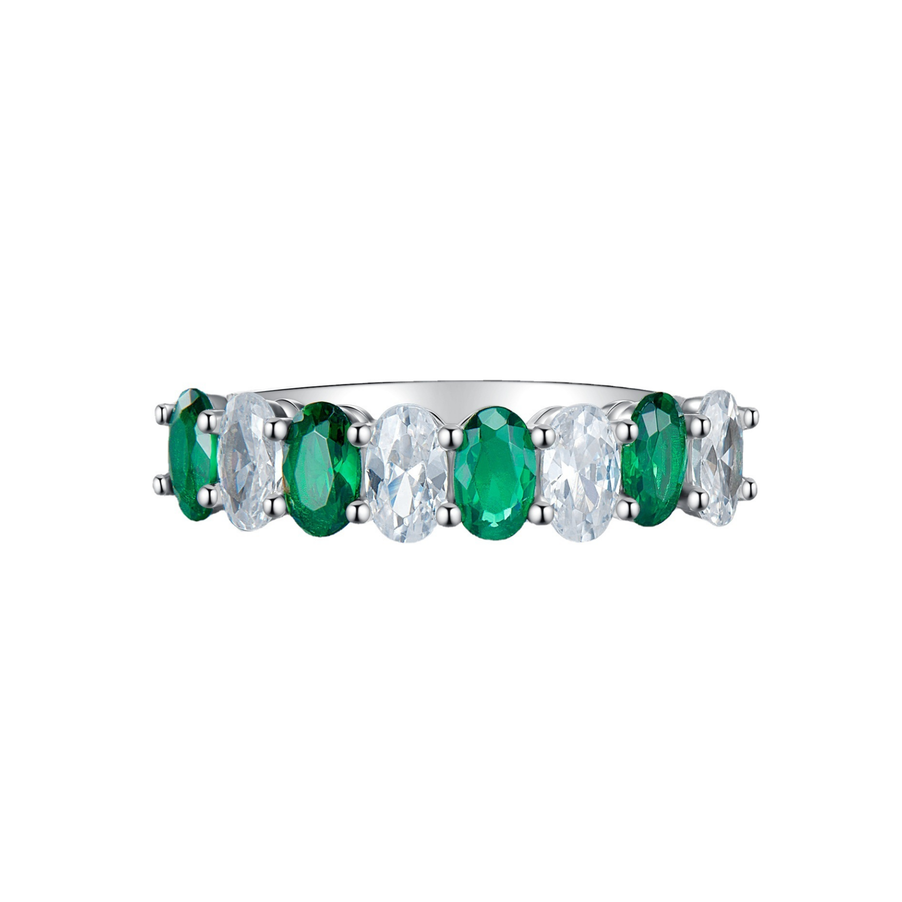 Trendy 925 Sterling Silver Green Gemstone Rings 5A Cubic Zirconia White Gold Plated Anniversary Band Rhodium Plated Jewelry