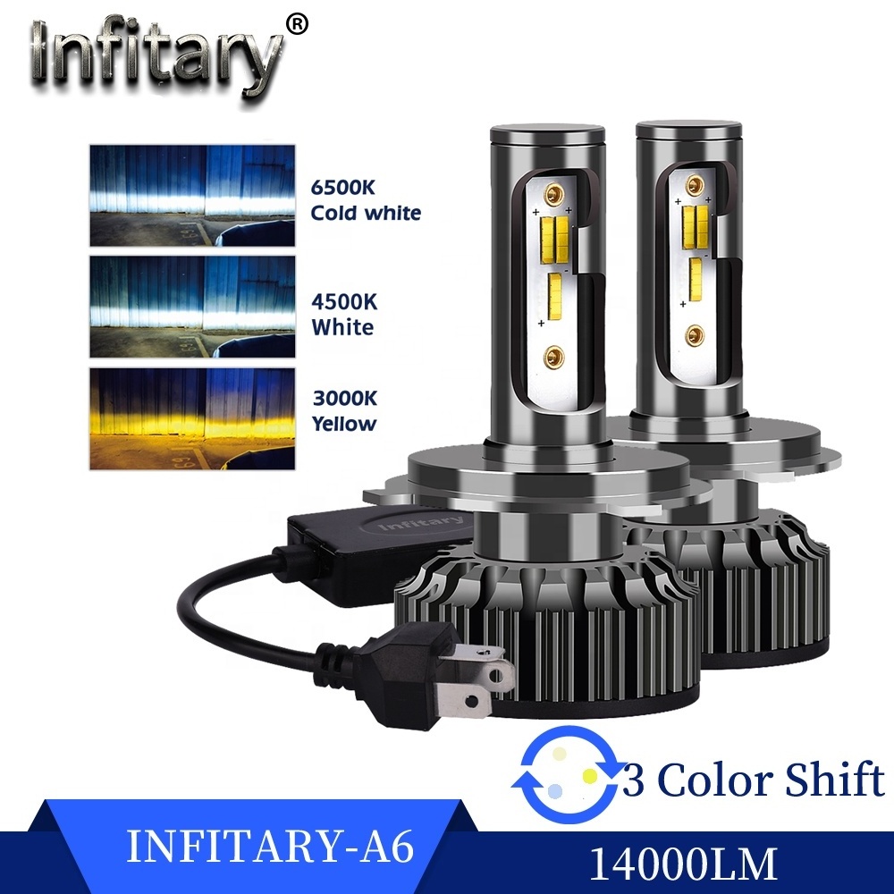 Infitary Car Headlight Bulbs H4 H7 Led 14000Lm H1 H3 H11 H13 880 9005 9006 9007 3 Color Change 3000K 4500K 6500K Auto Fog Lamps