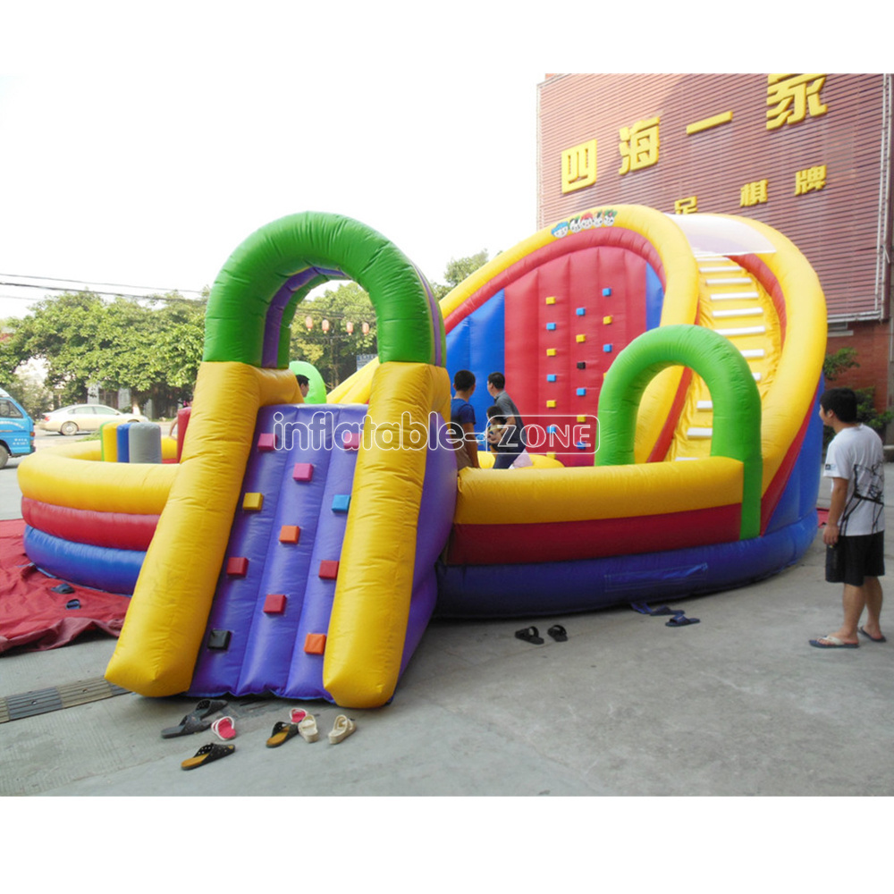 commercial inflatable bounce house rainbow double water slide with blower tarp on