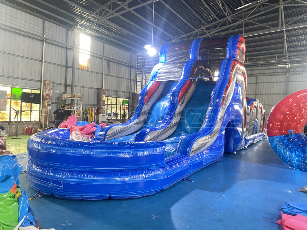 Custom Sport Inflatable Carnival Games Inflatable Challenge Race Obstacle Course With Double Lane Climbing And Slide For Sale