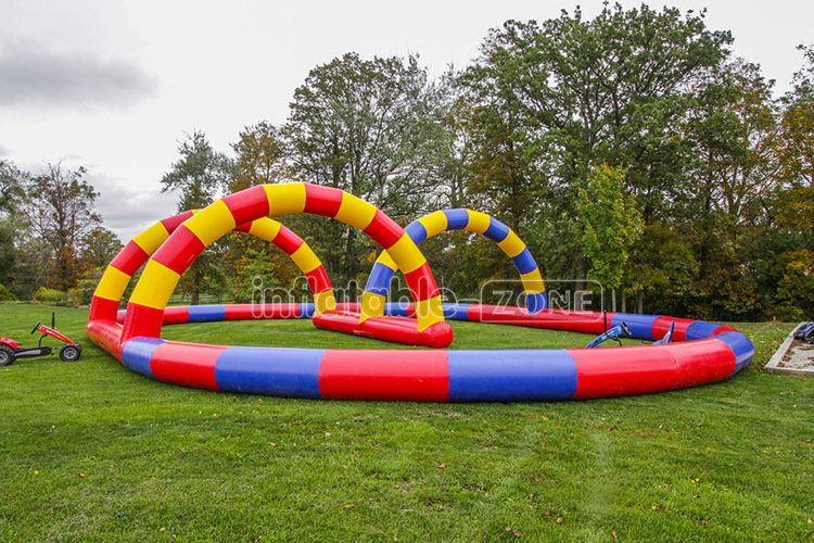 Kids play inflatable race track for karting, rainbow inflatable go kart track