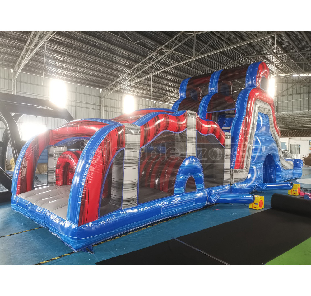 Custom Sport Inflatable Carnival Games Inflatable Challenge Race Obstacle Course With Double Lane Climbing And Slide For Sale