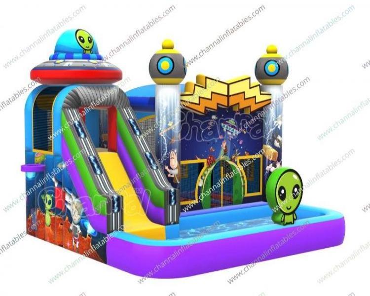 New Design Bounce House Commercial Rentals Alien Abduction Inflatable Pool Slide Game Water Combo