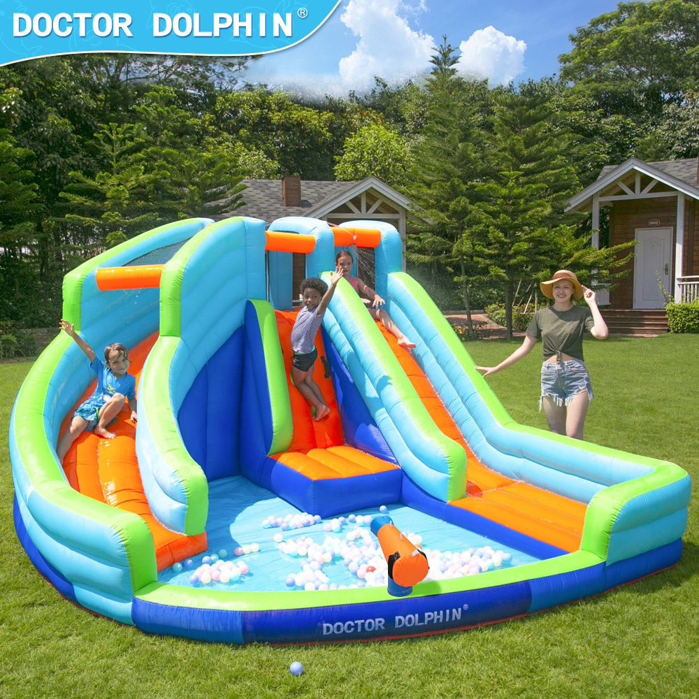 Doctor Dolphin Kid Moon Double Water Gun Rock Climbing Swimming Ball Pool Bouncy Castle Inflatable Water Slide