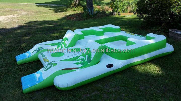 Multiplayer water inflatable island raft tropical tahiti inflatable floating island for sale