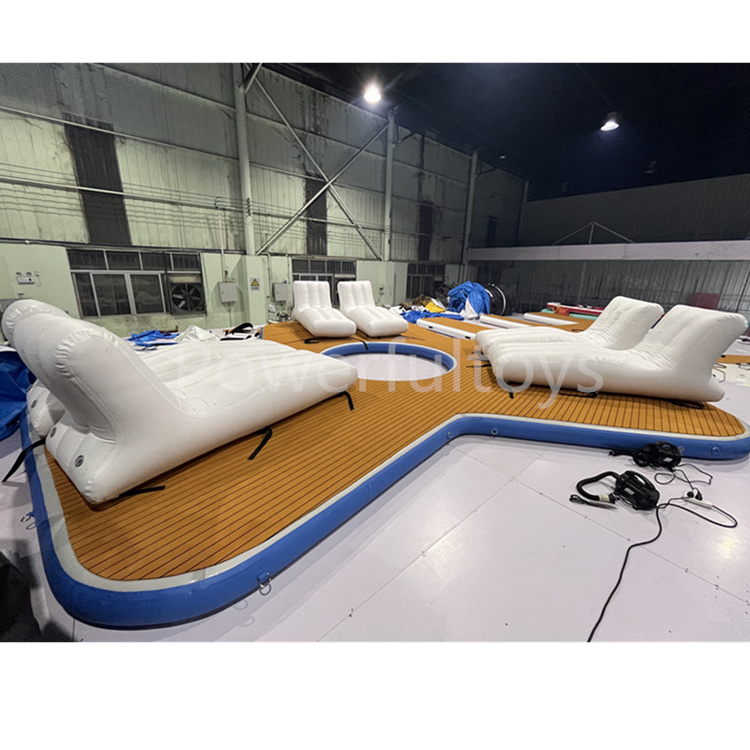 Summer Relaxing Inflatable Sofa Lake Lounger Floating Cabanas Dock Platform With Tent  For Sale