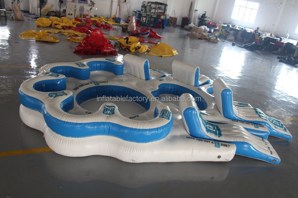 Multiplayer water inflatable island raft tropical tahiti inflatable floating island for sale