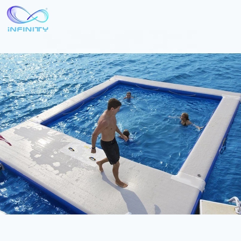 Commercial Floating Inflatable ocean Swimming Pool Inflatable Floating sea Pool With Black Net for yacht barge