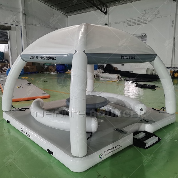 Moq 1 Piece Hot Sale Inflatable Water Leisure Platform Dock Platform Floating Island with Tent Outdoor Party Aqua Banas